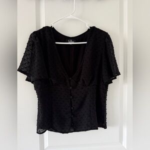 Lulu's Black Textured Flutter-Sleeve Button Front Blouse